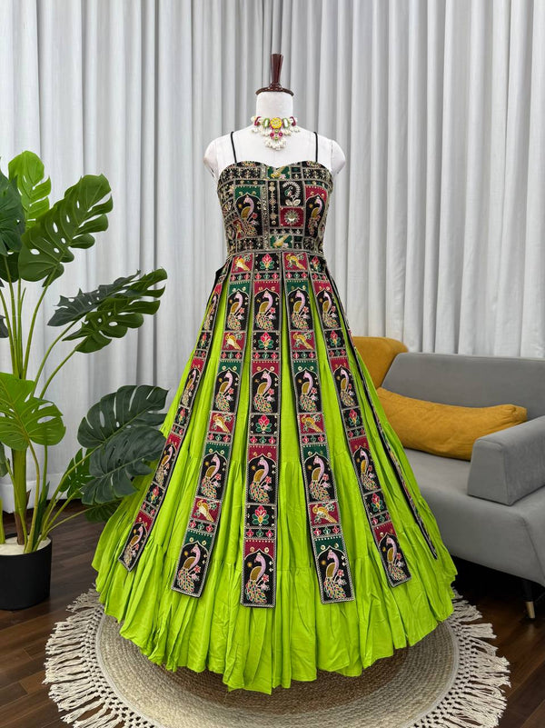 Black Banglore Top with Green Faux Georgette Lehenga