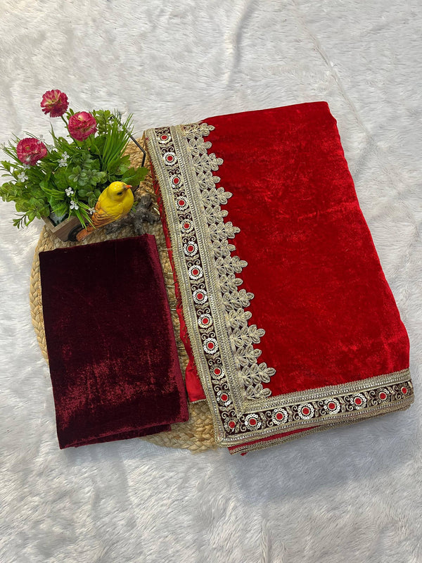 Red Velvet Saree