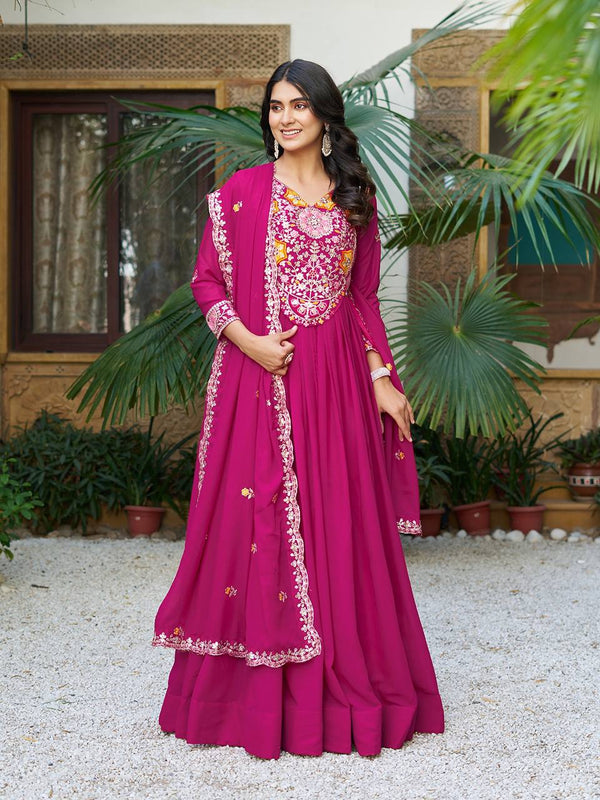 Pink Star Georgette Embroidered Gown Set