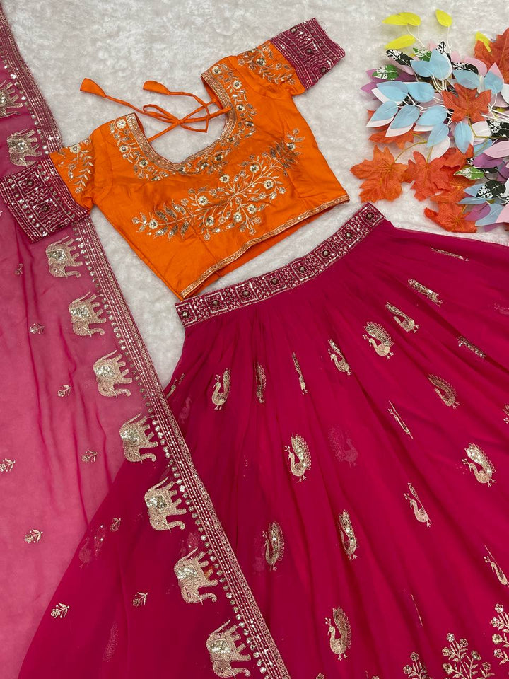 Pink Faux Georgette Bridal Lehenga-Choli - Tiamgee