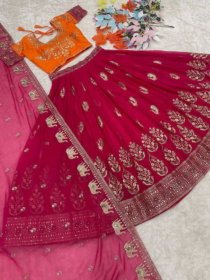 Pink Faux Georgette Bridal Lehenga-Choli - Tiamgee