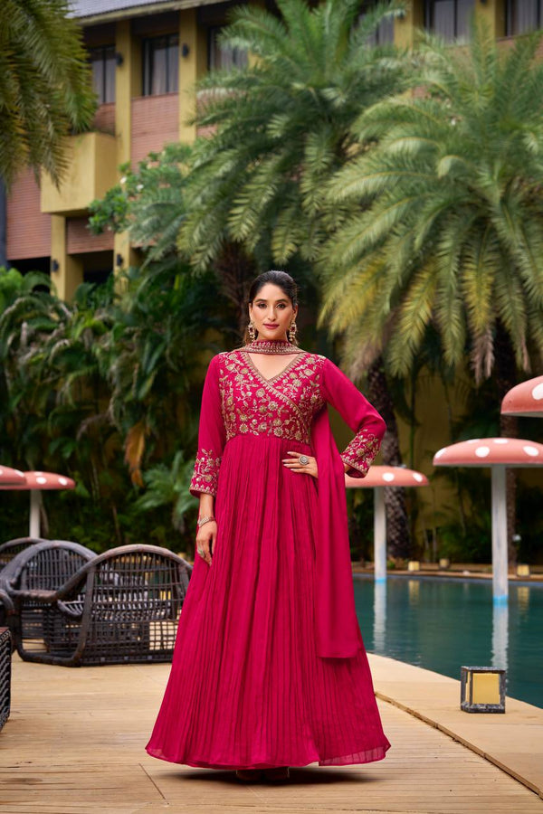 Pink Gown with Beads & Sequin Embroidery and Dupatta
