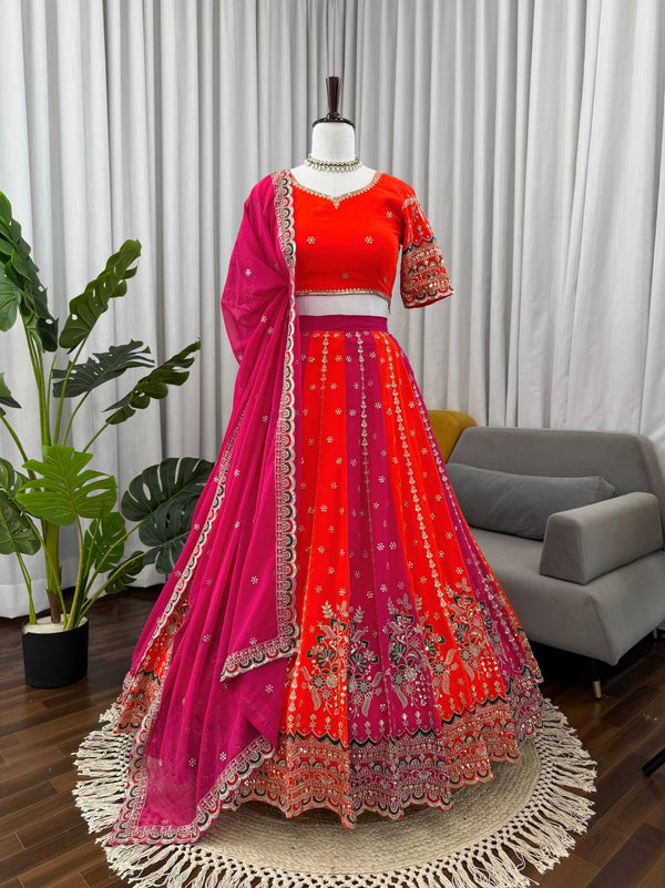 3-Piece Lehenga Set with Sequins Work