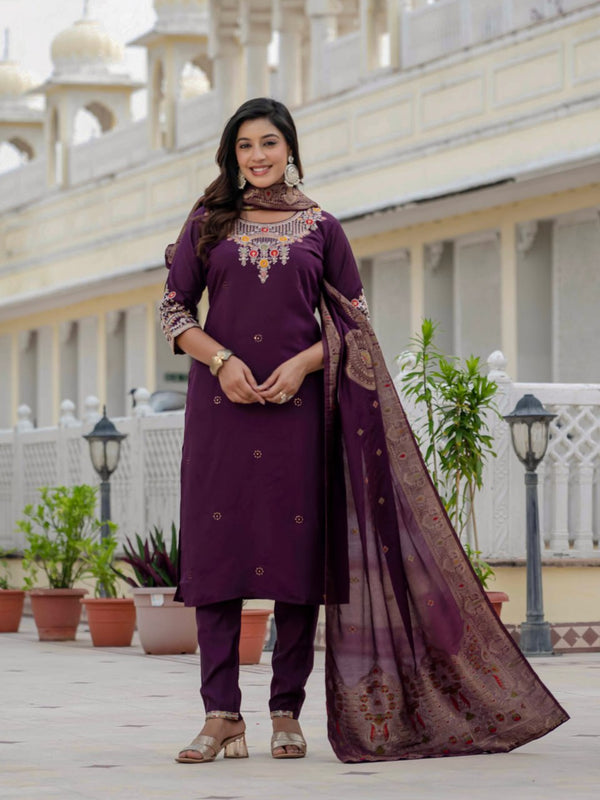 Roman Silk Kurti, Pant & Muslin Silk Dupatta Set