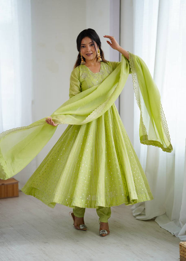 Crunchy Silk Embroidered Anarkali Set