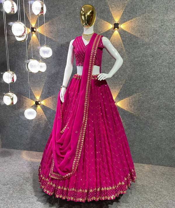 Pink & Green Georgette Party Wear Lehenga Choli