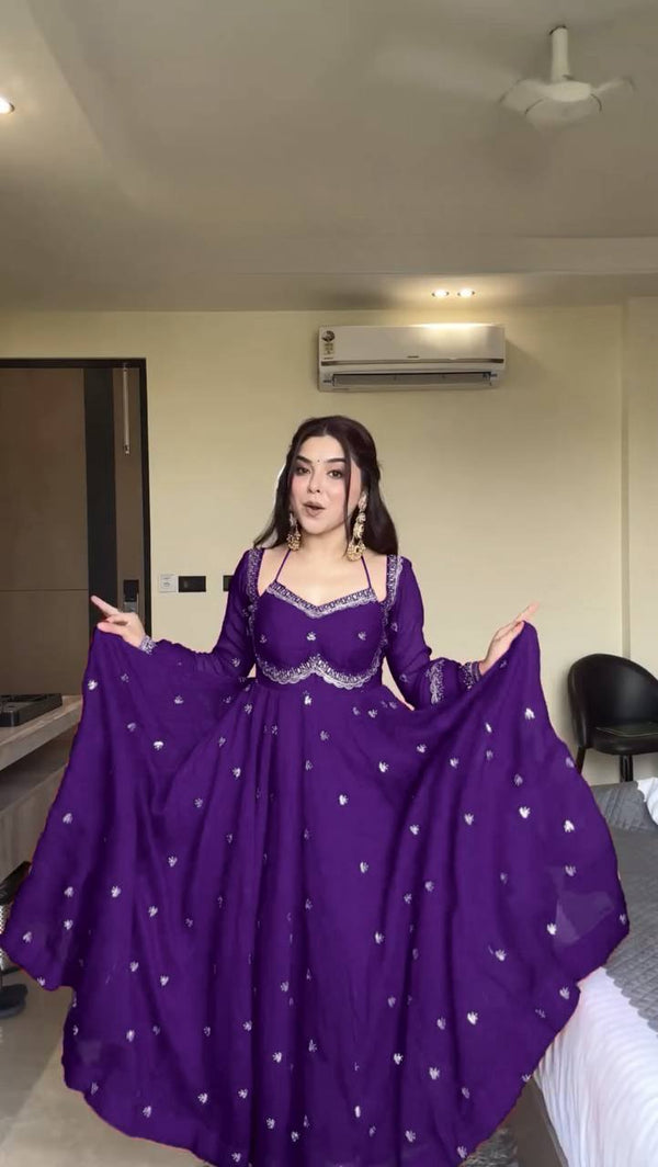 Faux Georgette Anarkali Set with Sequins Work & Dupatta