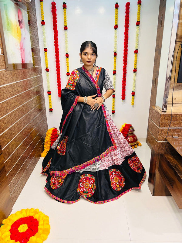 Patola Print Cotton Silk Lehenga with Gamthi & Mirror Work