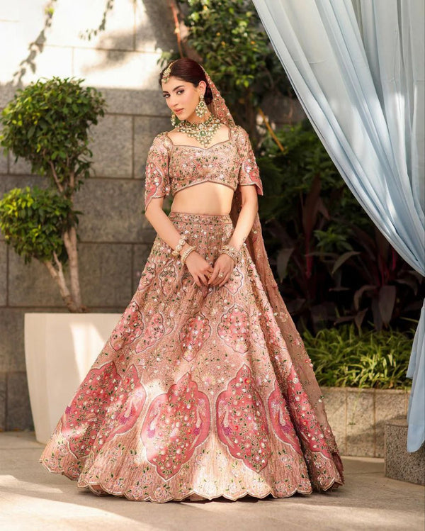 Light Pink Slub Silk Lehenga with Embroidery, Dori, Sequins & Patch Work