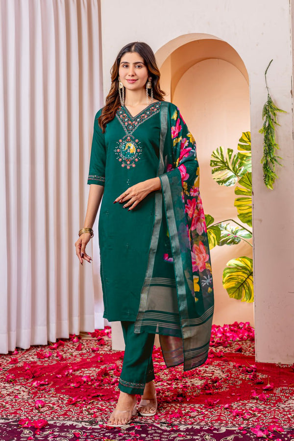 Marina Viscose Silk Straight Kurti Pant Dupatta Set