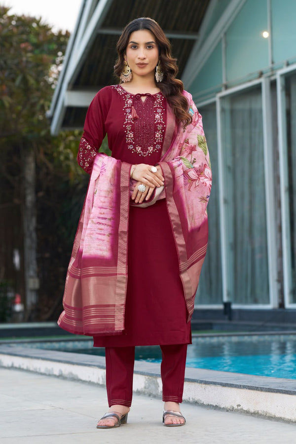 Viscose Silk Straight Kurti Pant Dupatta Set