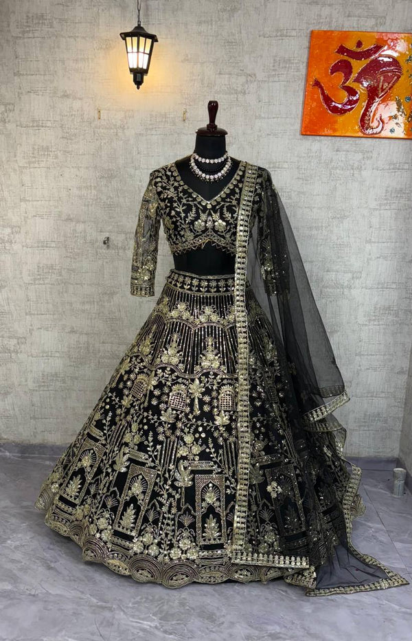 Soft Net Lehenga Choli with Sequins Embroidery & Dupatta