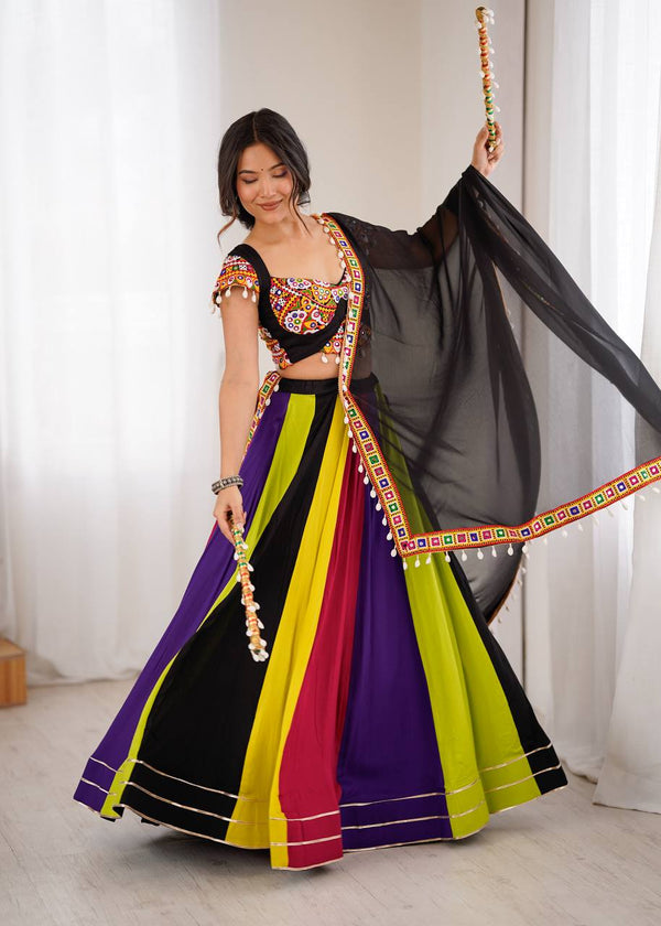 Heavy Rayon Lehenga with Gamthi & Real Mirror Work