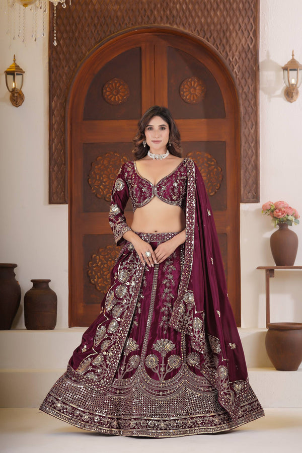 Chinon Silk Embroidered Lehenga Set