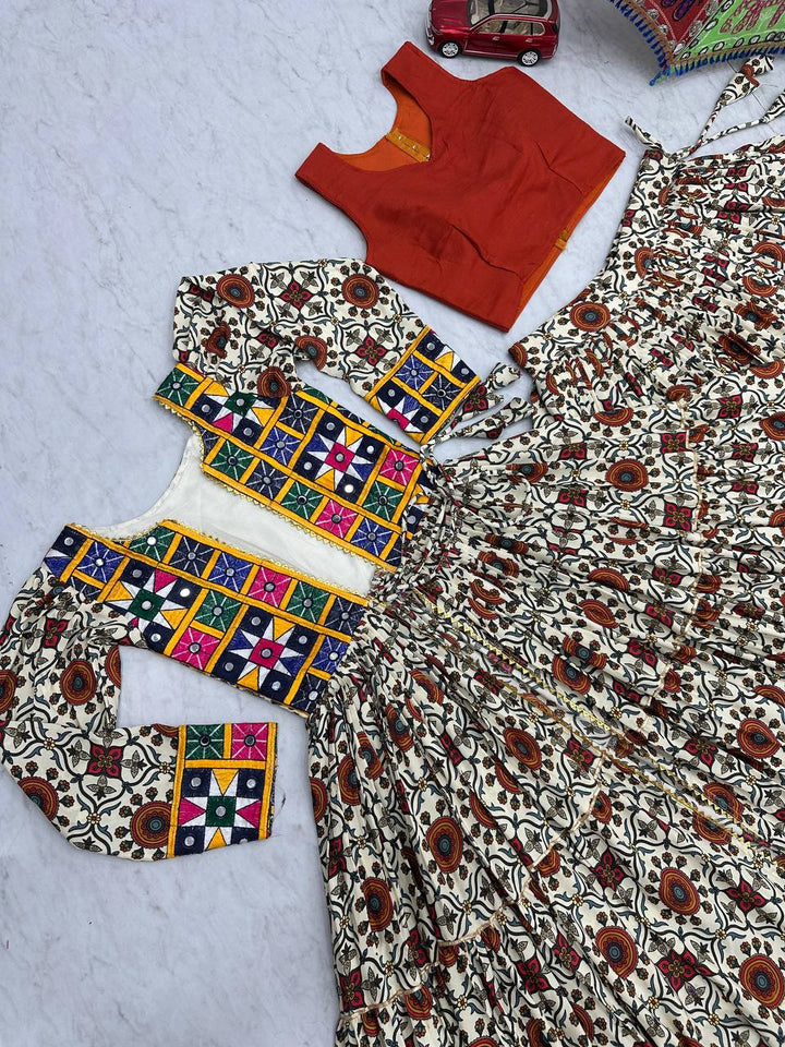 Pure Cotton 6-Meter Flare Navratri Lehenga Choli Set with Shrug - Tiamgee