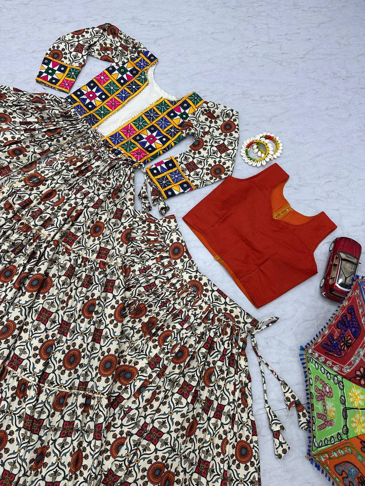 Pure Cotton 6-Meter Flare Navratri Lehenga Choli Set with Shrug - Tiamgee