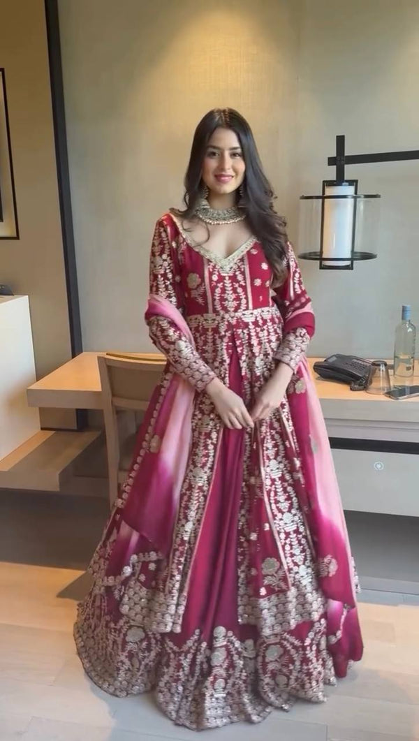 Faux Georgette Top & Lehenga Set with Printed Dupatta
