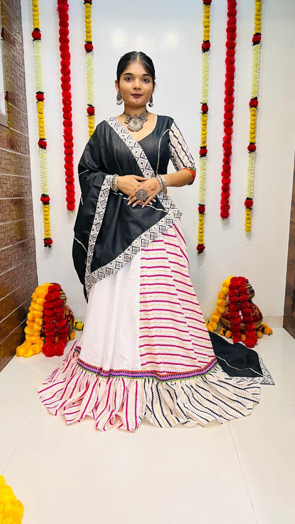 Printed Cotton Silk Lehenga with Gamthi & Mirror Work