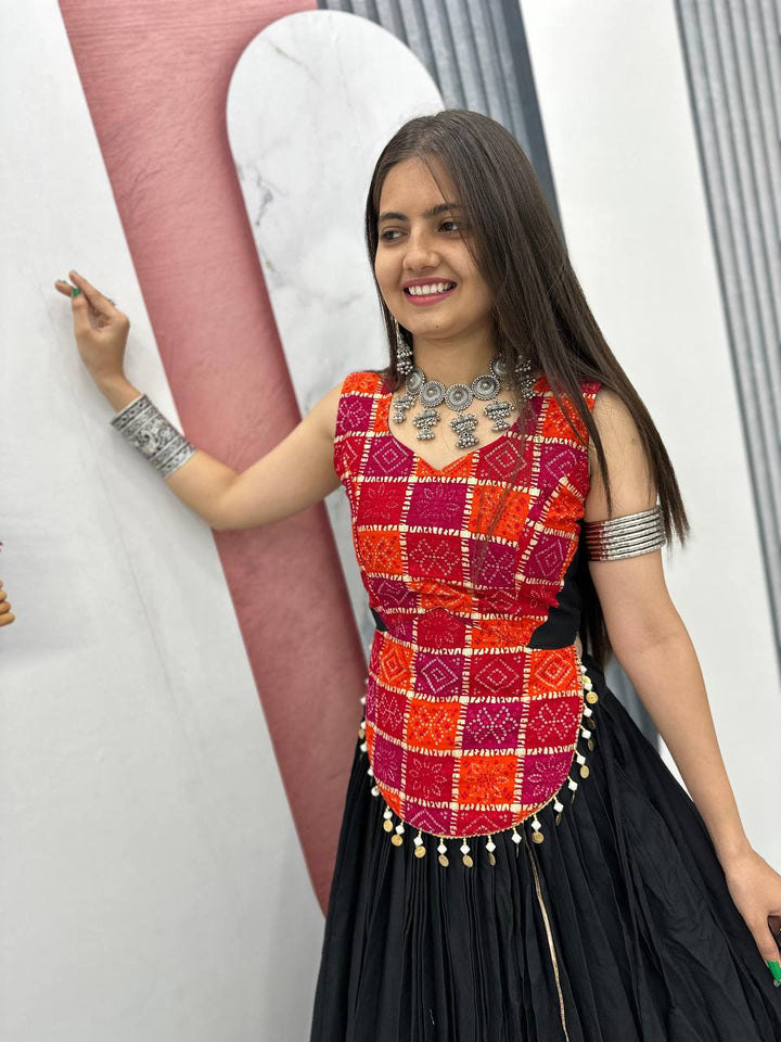Black 6-Meter Heavy Flare Pure Cotton Navratri Lehenga Choli - Tiamgee