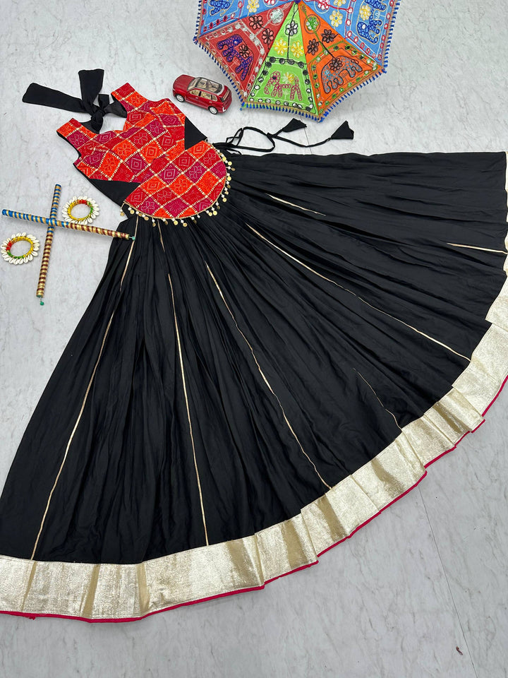 Black 6-Meter Heavy Flare Pure Cotton Navratri Lehenga Choli - Tiamgee
