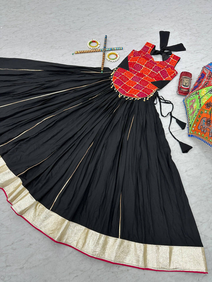 Black 6-Meter Heavy Flare Pure Cotton Navratri Lehenga Choli - Tiamgee
