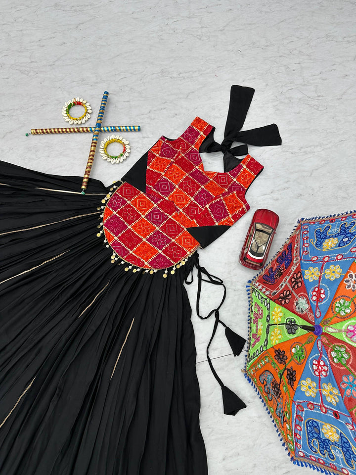 Black 6-Meter Heavy Flare Pure Cotton Navratri Lehenga Choli - Tiamgee