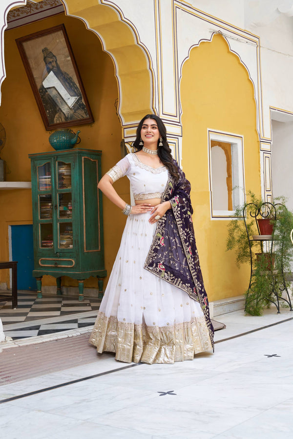 White Pure Crunchy Lehenga Choli Set with Dupatta