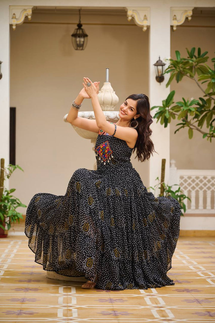 Navratri Special 12 Meter Flare Gamathi Work Bandhani Gown - Tiamgee