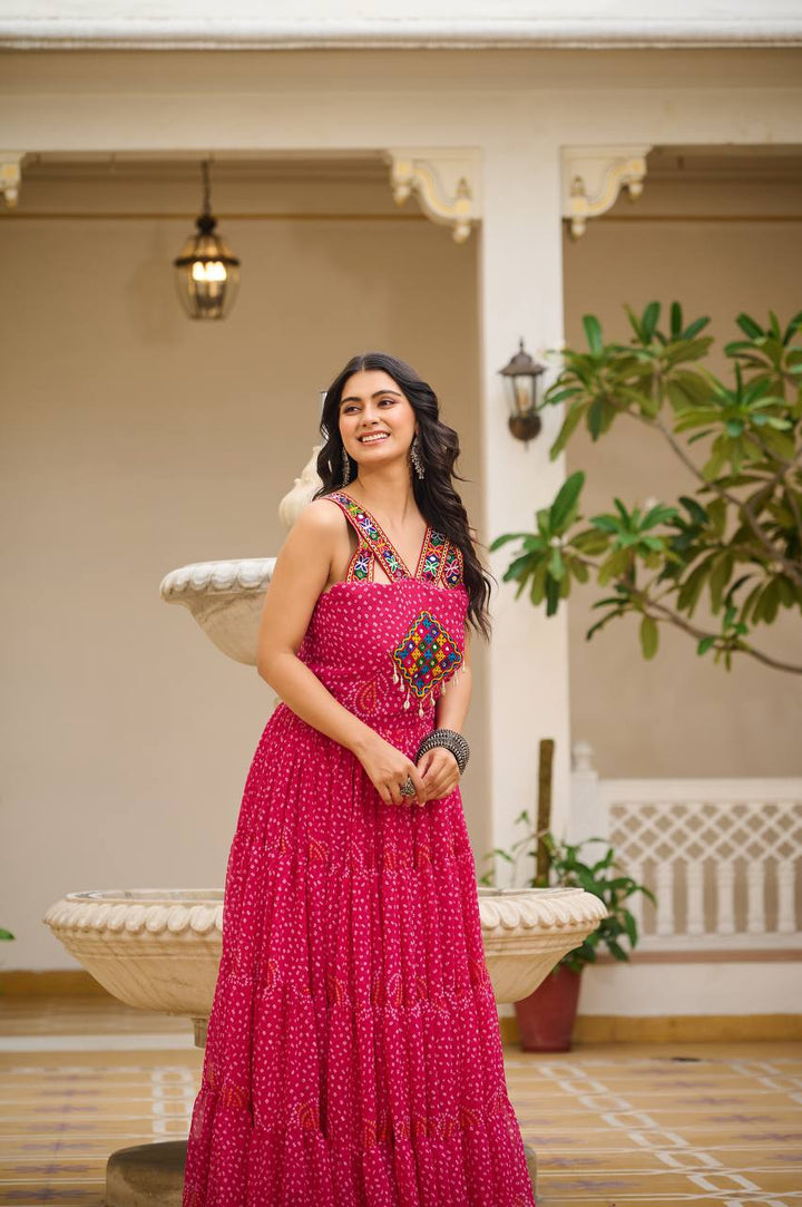 Navratri Special 12 Meter Flare Gamathi Work Bandhani Gown - Tiamgee