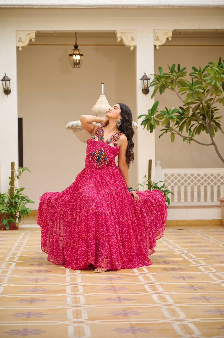 Navratri Special 12 Meter Flare Gamathi Work Bandhani Gown - Tiamgee