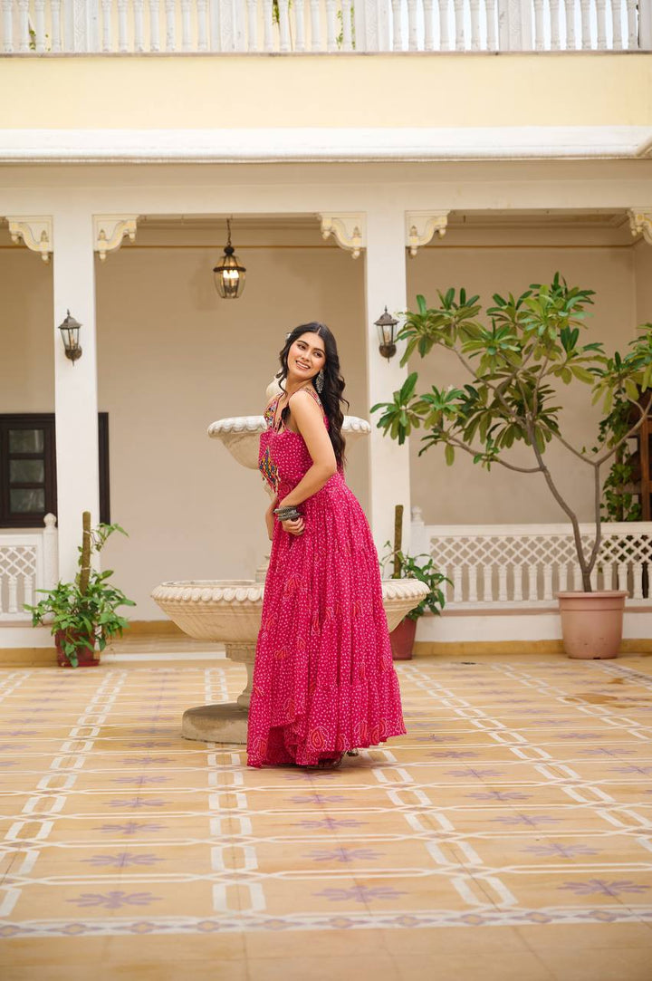 Navratri Special 12 Meter Flare Gamathi Work Bandhani Gown - Tiamgee