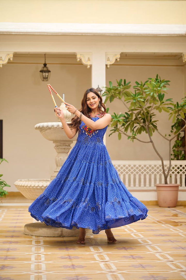 Navratri Special 12 Meter Flare Gamathi Work Bandhani Gown - Tiamgee
