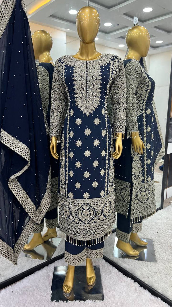 Heavy Faux Georgette Embroidered Pant Set