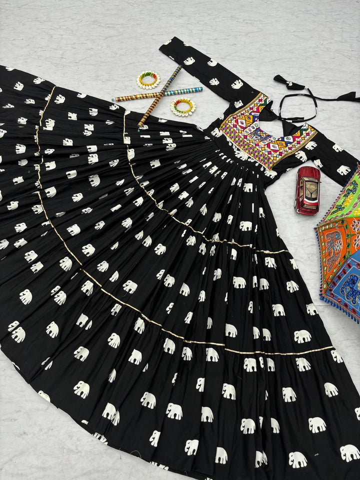 Black Navratri Special 9-Meter Flare Pure Cotton Gown - Tiamgee