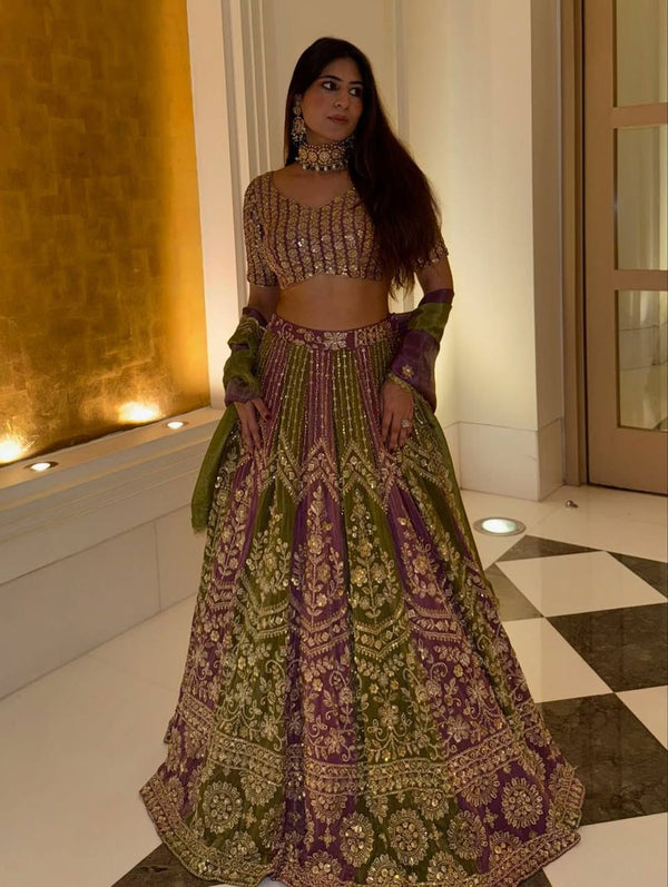 Chinon Silk Lehenga Choli with Sequins Embroidery & Dupatta