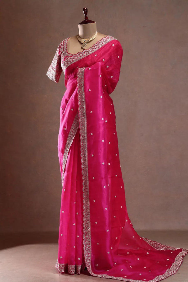 Pink Tibby Silk Saree with Sequins & Thread Work