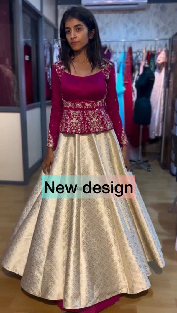 Chinon Embroidered Choli with Jacquard Lehenga