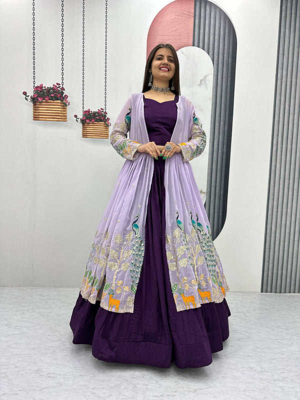 Pure Vichitra Crop Top Lehenga with Embroidered Shrug