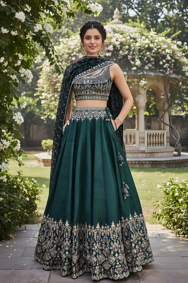 Dark Green Tapeta Silk Lehenga Set