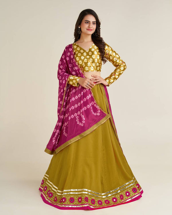 Yellow Vichitra Silk Chaniya Choli with Mirror & Zari Work – Navratri Special