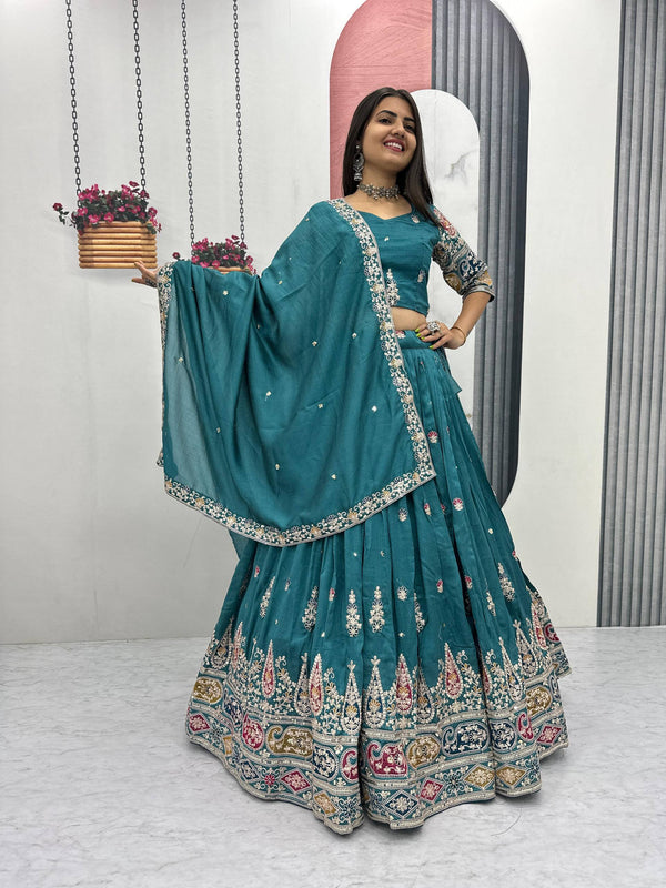 Pure Vichitra Embroidered Lehenga Choli with Dupatta