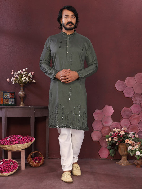 Silk Kurta Pyjama with Embroidery Men's Kurta