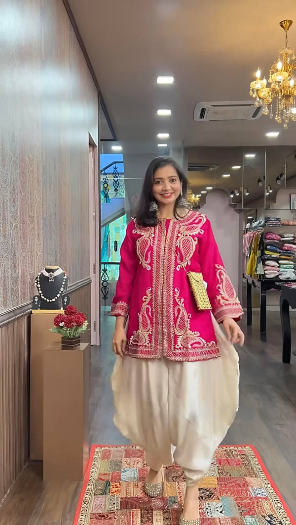 Chinon Silk Embroidered Dhoti Set with Dupatta