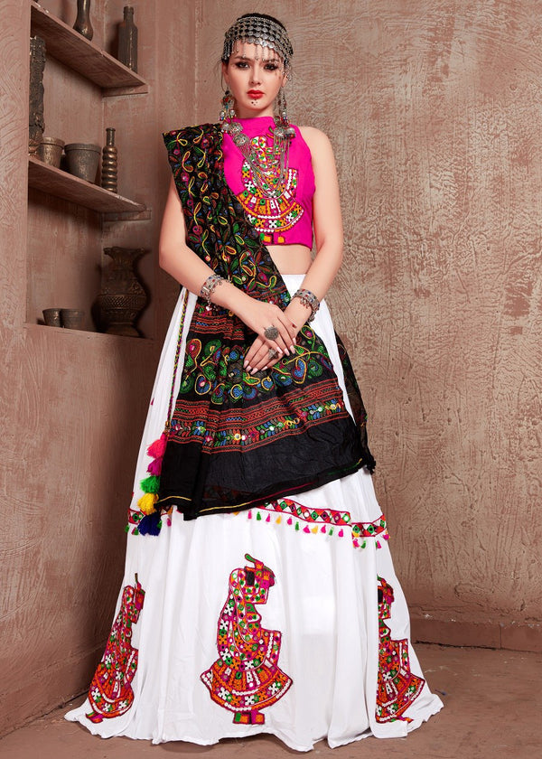 Pink White Art Silk Navratri Chaniya Choli