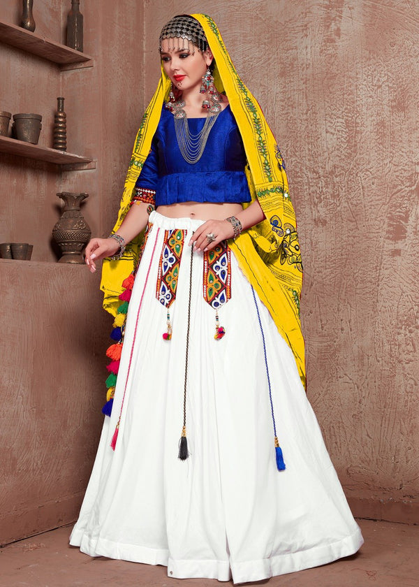 Blue White Art Silk Navratri Chaniya Choli