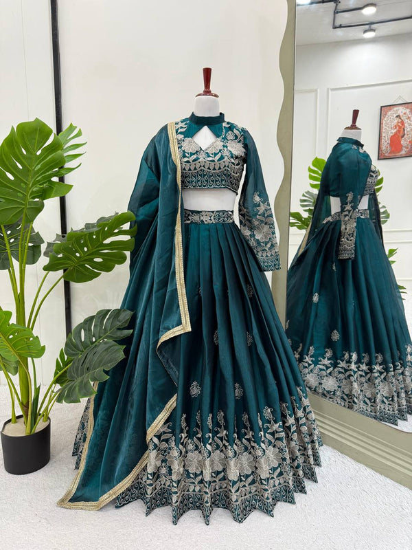 Teal Jimi Choo Thread Work Lehenga Set - Tiamgee