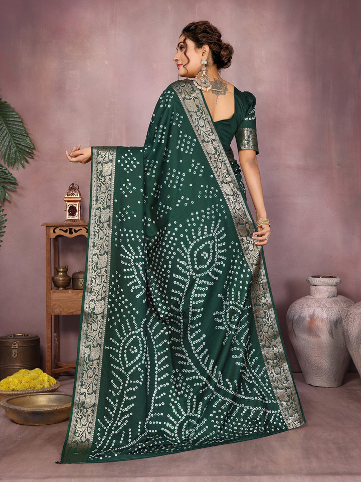 Bandhej Silk Saree with Morpankh Design & Zari Border – Tiamgee