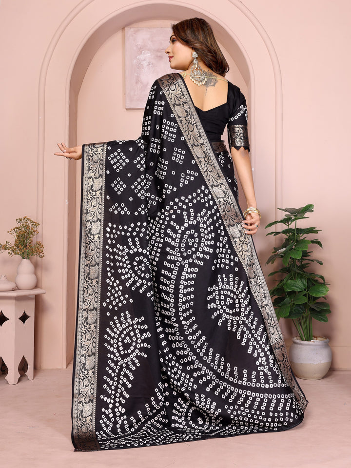 Bandhej Silk Saree with Morpankh Design & Zari Border – Tiamgee