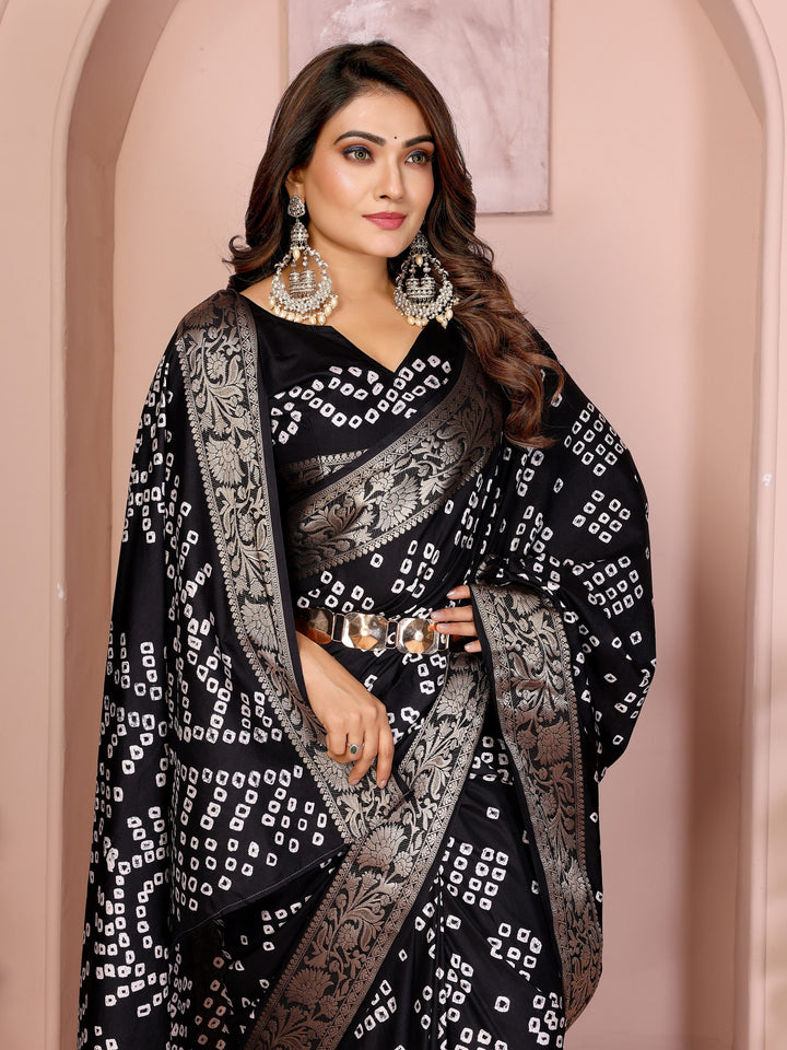 Bandhej Silk Saree with Morpankh Design & Zari Border – Tiamgee