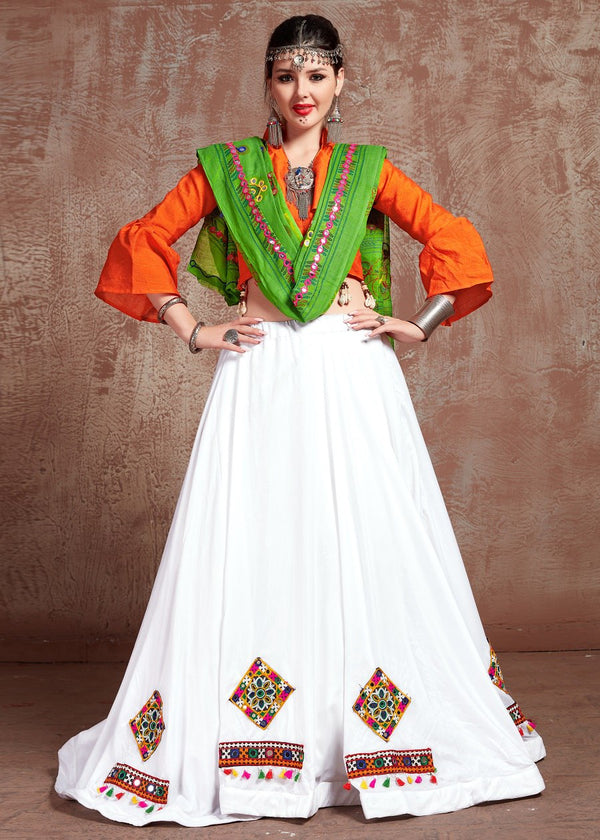 Orange White Art Silk Navratri Chaniya Choli